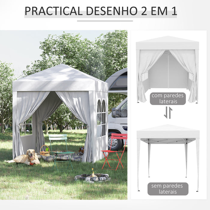 2 x2m Pop Up Gazebo Canopy Party Tent Wedding Awning W/ free Carrying Case White + Removable 2 Walls 2 Windows-White