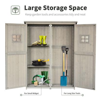 Wooden Garden Shed Tool Storage Wooden Garden Shed w/ Two Windows, Tool Storage Cabinet, 127.5L x 50W x 164H cm, Grey
