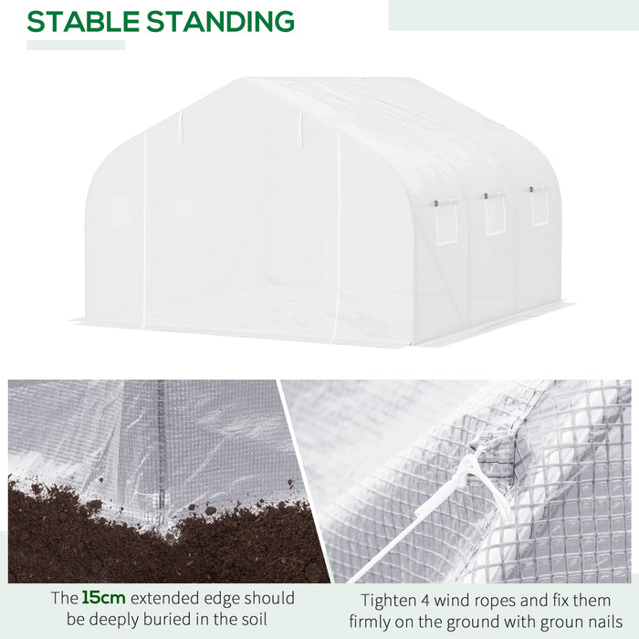 4.5 x 3 x 2m Walk-In Greenhouse Polytunnel Greenhouse Garden Hot House with Steel Frame, Roll Up Door and Windows, White