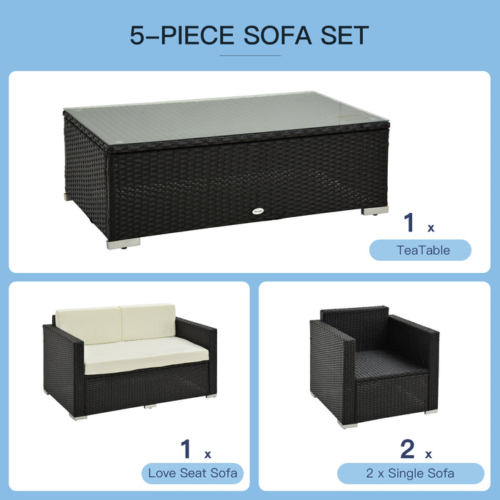 4-Seater Rattan Sofa Set Garden Rattan Furniture Wicker Steel Chair Seat Furniture Patio Rattan Garden Sofa Black