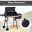 Portable Charcoal BBQ Grill, Cold-rolled Steel, Solid Wood, 104H x 124L x53W cm-Black