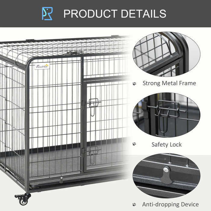 Metal Dog Cage Kennel Locking Door & Wheels Removable Tray Openable Top For Extra Large Pets 125 x 76 x 81 cm