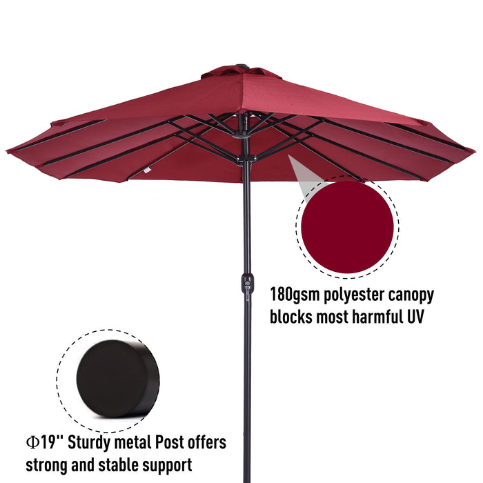 4.6m Double-Sided Patio Parasol Sun Umbrella-Wine Red