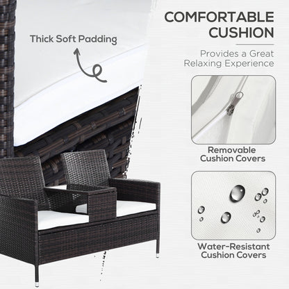 Garden Rattan 2 Seater Companion Seat Wicker Love Seat Weave Partner Bench w/ Cushions Patio Outdoor Furniture (Brown)