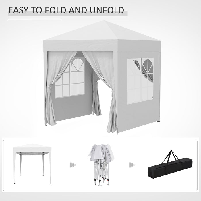 2 x2m Pop Up Gazebo Canopy Party Tent Wedding Awning W/ free Carrying Case White + Removable 2 Walls 2 Windows-White