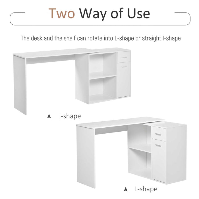 L-Shaped corner computer desk Table Study Table PC Workstation with Storage Shelf Drawer Home Office white