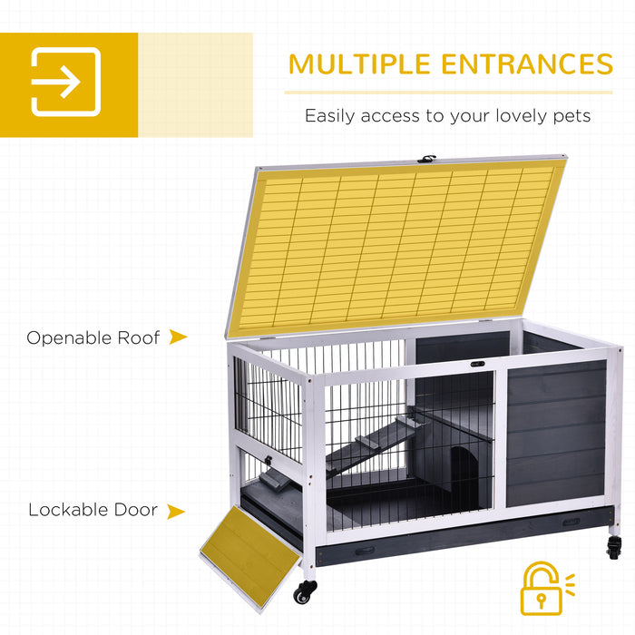 Wooden Rabbit Hutch Portable Indoor Guinea Pigs House Bunny Small Animal Cage Openable Roof Enclosed Run 90 x 53 x 59 cm