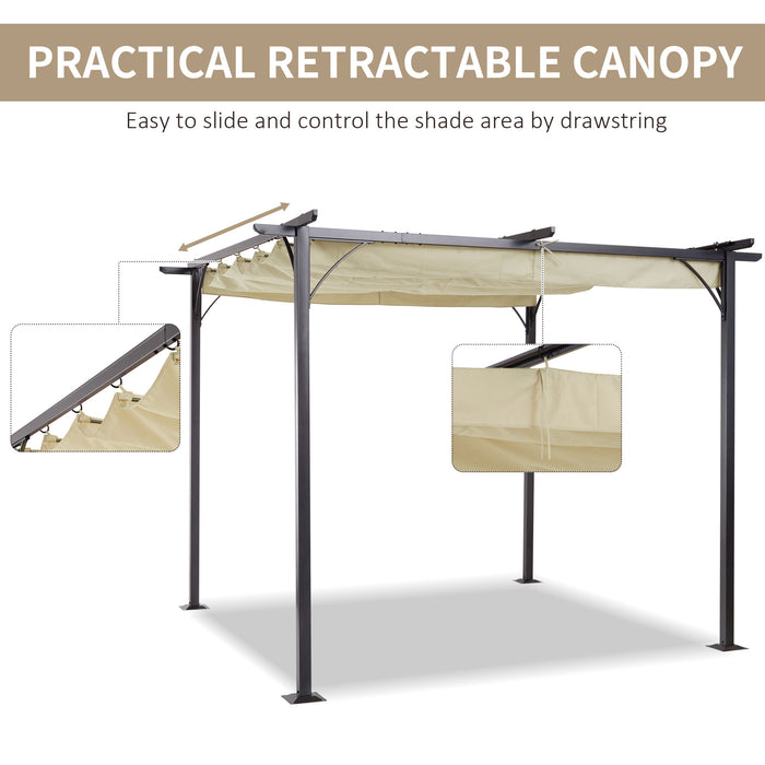 3 x 3(m) Metal Pergola with Retractable Roof, Garden Gazebo Metal Pergola Canopy. Outdoor Sun Shade Shelter for Party BBQ, Beige