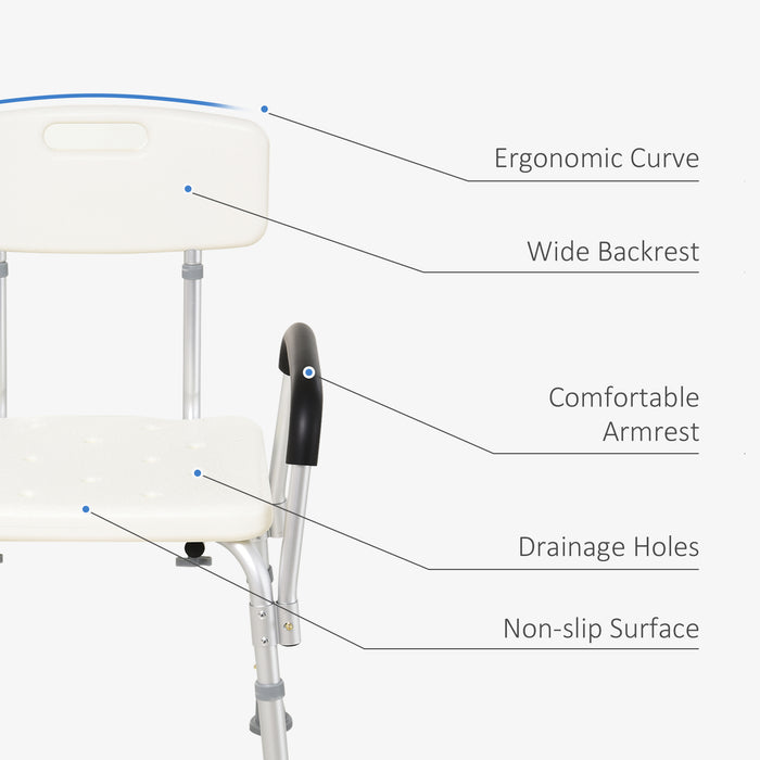 Adjustable Shower Chair, Shower Seat, Portable Medical Stool with Adjustable Back and Armrest for Mobility