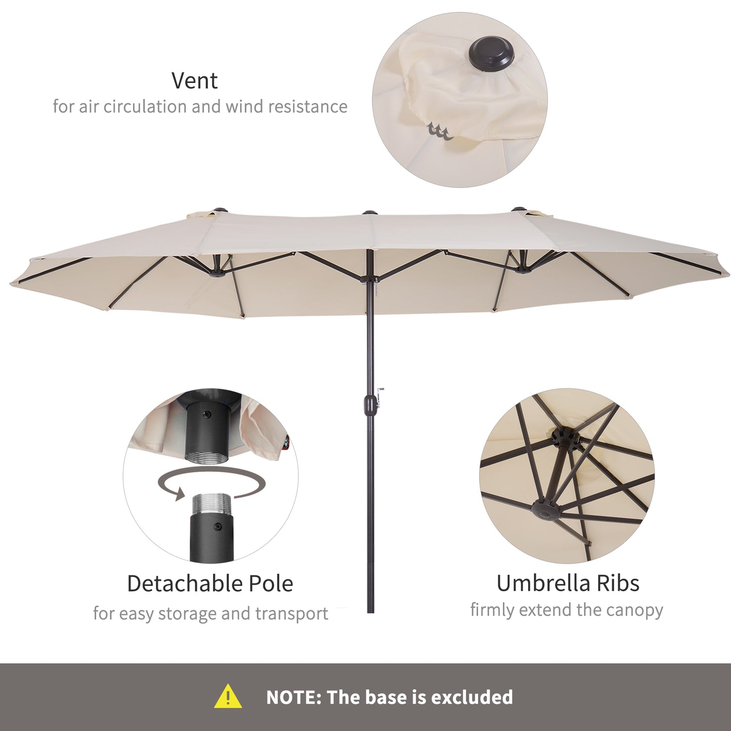 4.6m Garden Parasol Double-Sided Sun Umbrella Patio Market Shelter Canopy Shade Outdoor Beige - NO BASE
