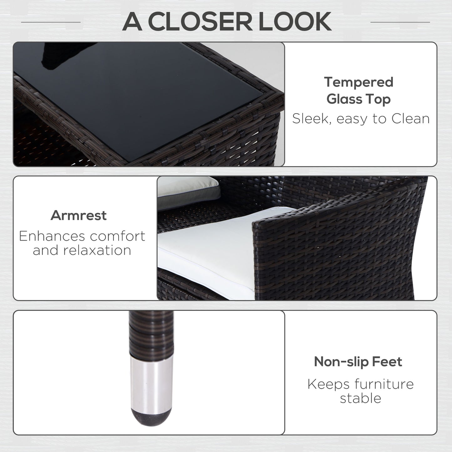 Garden Rattan 2 Seater Companion Seat Wicker Love Seat Weave Partner Bench w/ Cushions Patio Outdoor Furniture (Brown)