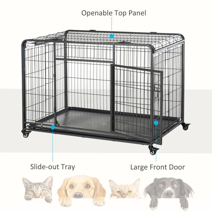 Metal Dog Cage Kennel Locking Door & Wheels Removable Tray Openable Top For Extra Large Pets 125 x 76 x 81 cm