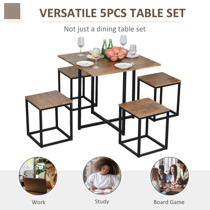 5 Piece Dining Table and Chairs Set 4, Industrial Space Saving Table and Chairs with Metal Frame,