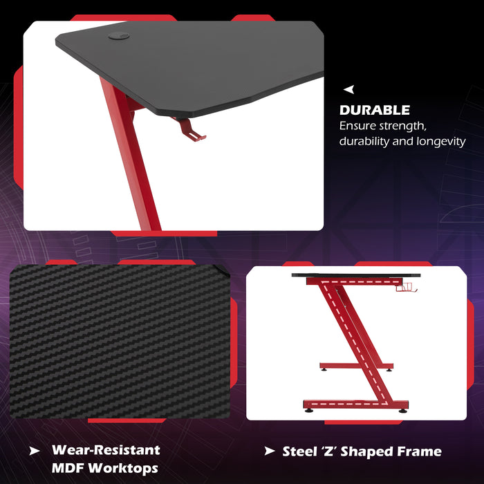 Gaming Desk Steel Frame w/ Cup Headphone Holder Adjustable Feet Cable Organiser Home Office Computer Table Red