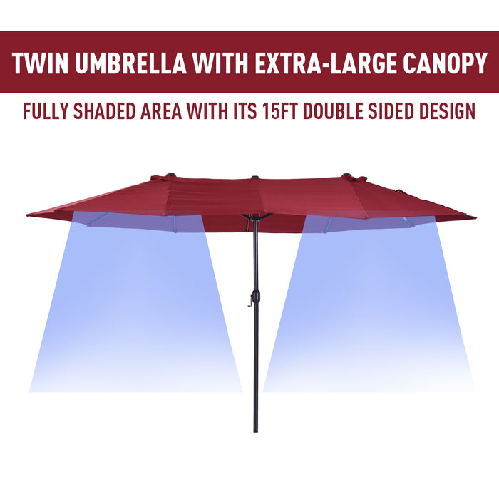 4.6m Double-Sided Patio Parasol Sun Umbrella-Wine Red