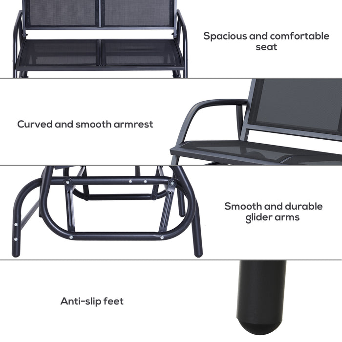 2-Person Outdoor Glider Bench Patio Double Swing Gliding Chair Loveseat w/Power Coated Steel Frame for Backyard Garden Porch, Black