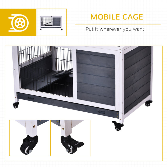 Wooden Rabbit Hutch Portable Indoor Guinea Pigs House Bunny Small Animal Cage Openable Roof Enclosed Run 90 x 53 x 59 cm