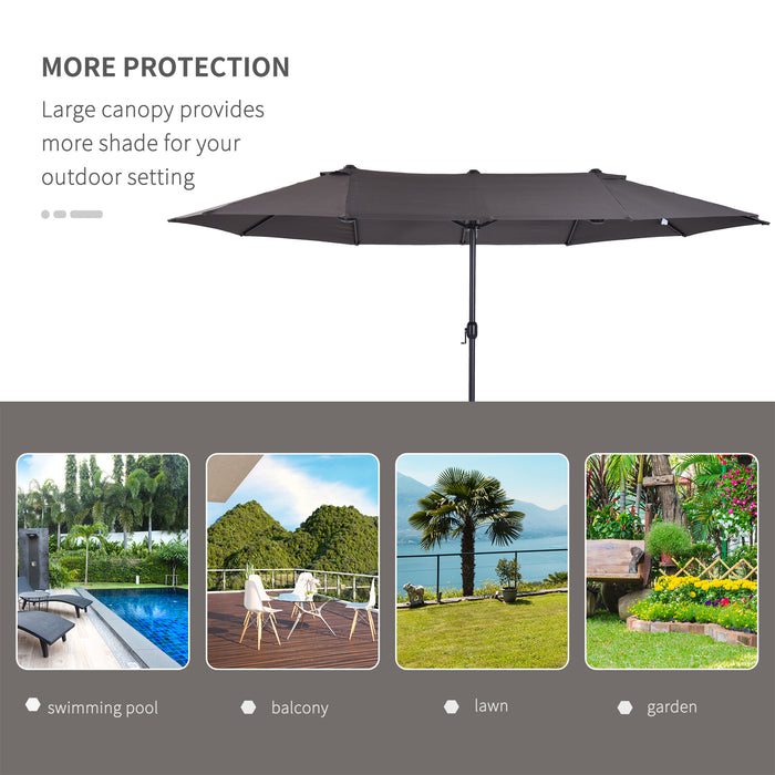 4.6m Garden Parasol Double-Sided Sun Umbrella Patio Market Shelter Canopy Shade Outdoor Grey - NO BASE