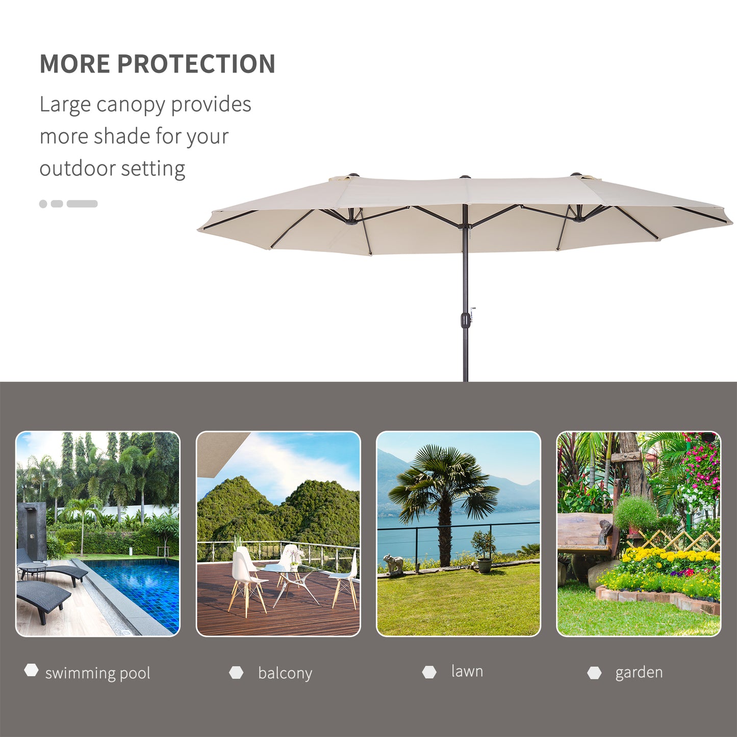 4.6m Garden Parasol Double-Sided Sun Umbrella Patio Market Shelter Canopy Shade Outdoor Beige - NO BASE