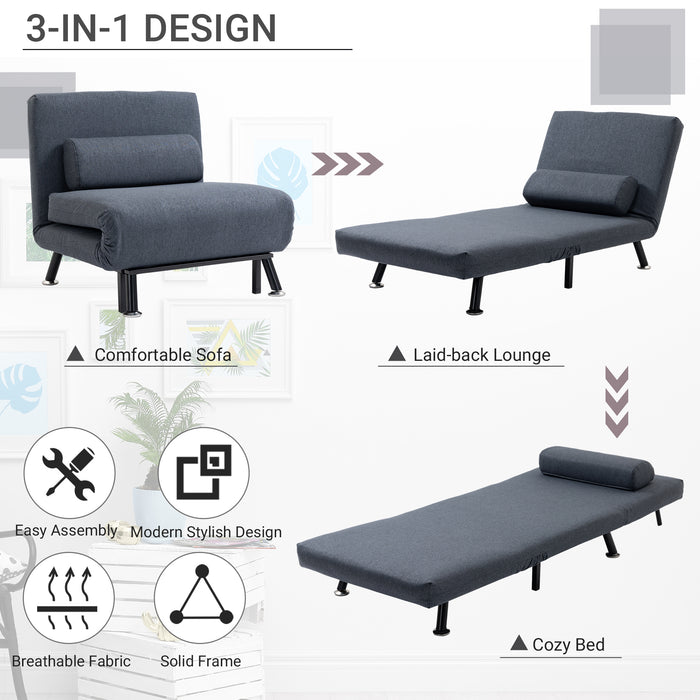 Single Sofa Bed Sleeper, Foldable Portable Pillow Lounge Couch Living Room Furniture, Dark Grey