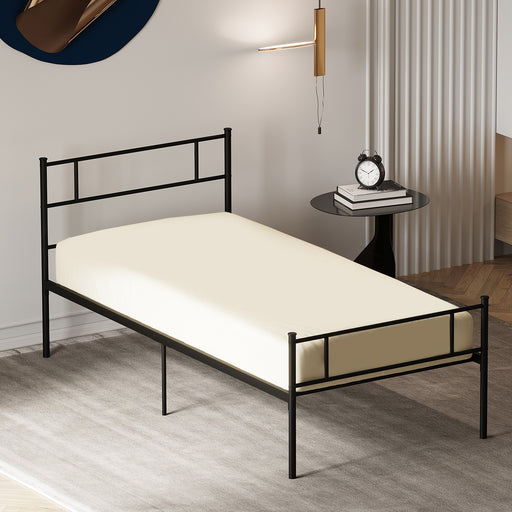 Single Metal Bed Frame Solid Bedstead Base with Headboard and Footboard, Metal Slat Support and Underbed Storage Space, Bedroom Furniture