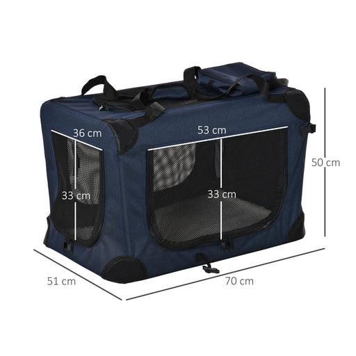 Folding Pet Carrier Bag Soft Portable Dog Cat Crate Puppy Kennel Cage House with Cushion Storage Bags Dark Blue, 70 x 51 x 50cm