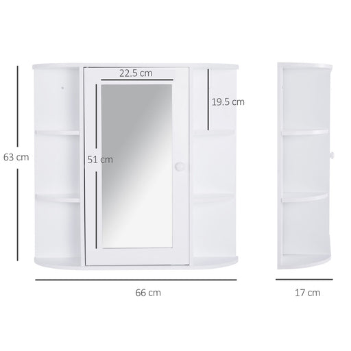 Bathroom Mirror Cabinet, Wall Mounted Storage Cupboard with Mirror Single Door Storage Organizer 2-tier Inner Shelves, White