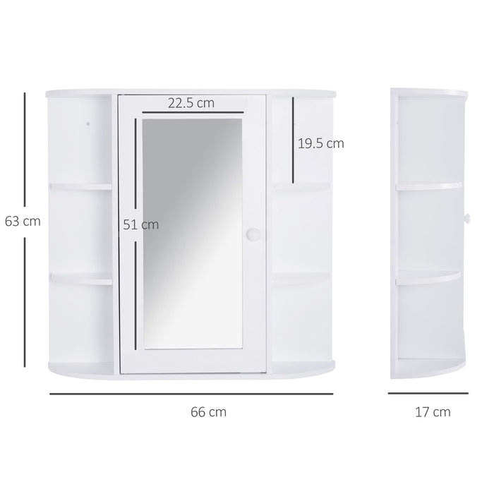 Bathroom Mirror Cabinet, Wall Mounted Storage Cupboard with Mirror Single Door Storage Organizer 2-tier Inner Shelves, White