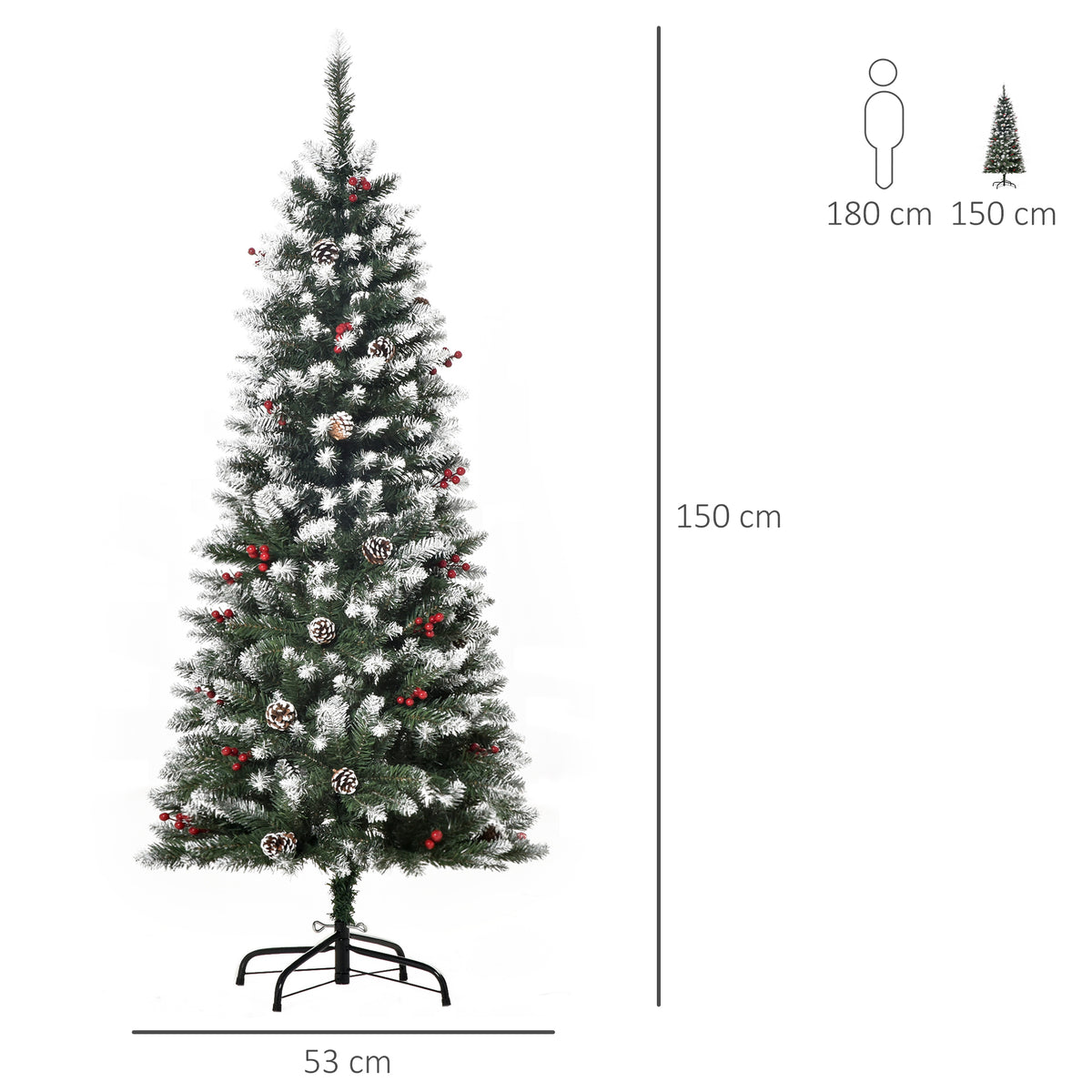 5ft Snow-Flecked Artificial Christmas Tree with Red Berries, Pinecones & 408 Tips