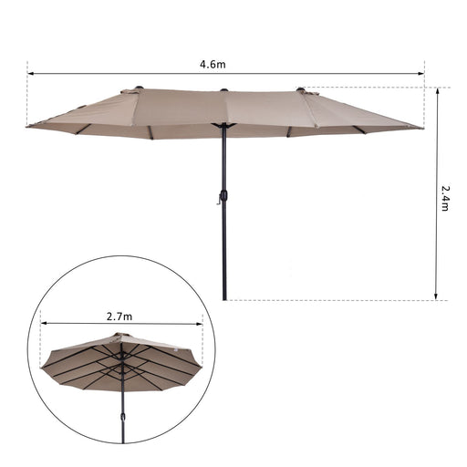 4.6m Garden Parasol Double-Sided Sun Umbrella Patio Market Shelter Canopy Shade Outdoor Tan - NO BASE