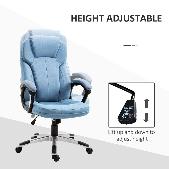 Linen Fabric Home Office Chair, Height Adjustable Computer Chair with Padded Armrests and Tilt Function, Blue