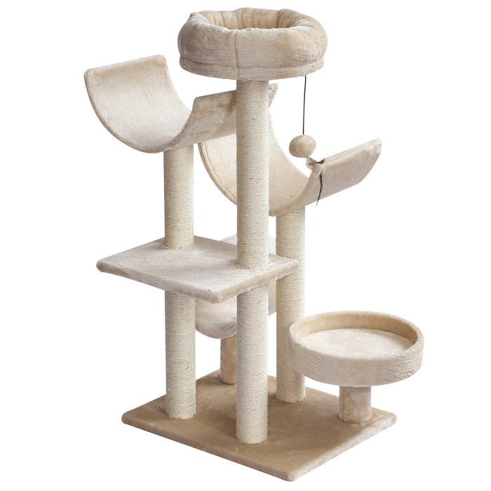 Cat Tree for Indoor Cats Kitten Pet Scratching Post Perch Activity Center Scratcher Climb Post Play House Arch with Tunnel 105cm Tall Beige