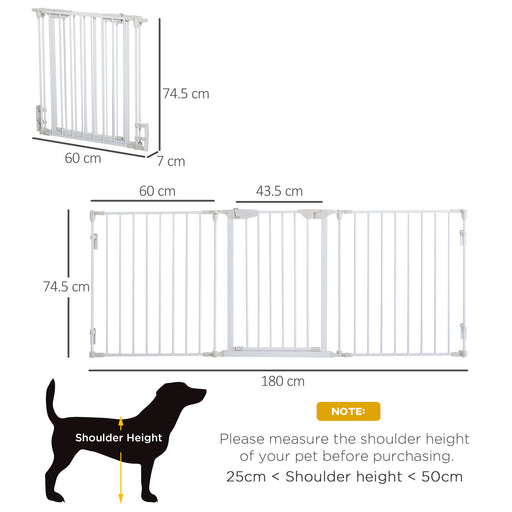 Pet Safety Gate 3-Panel Playpen Fireplace Christmas Tree Metal Fence Stair Barrier Room Divider with Walk Through Door Automatically Close Lock White