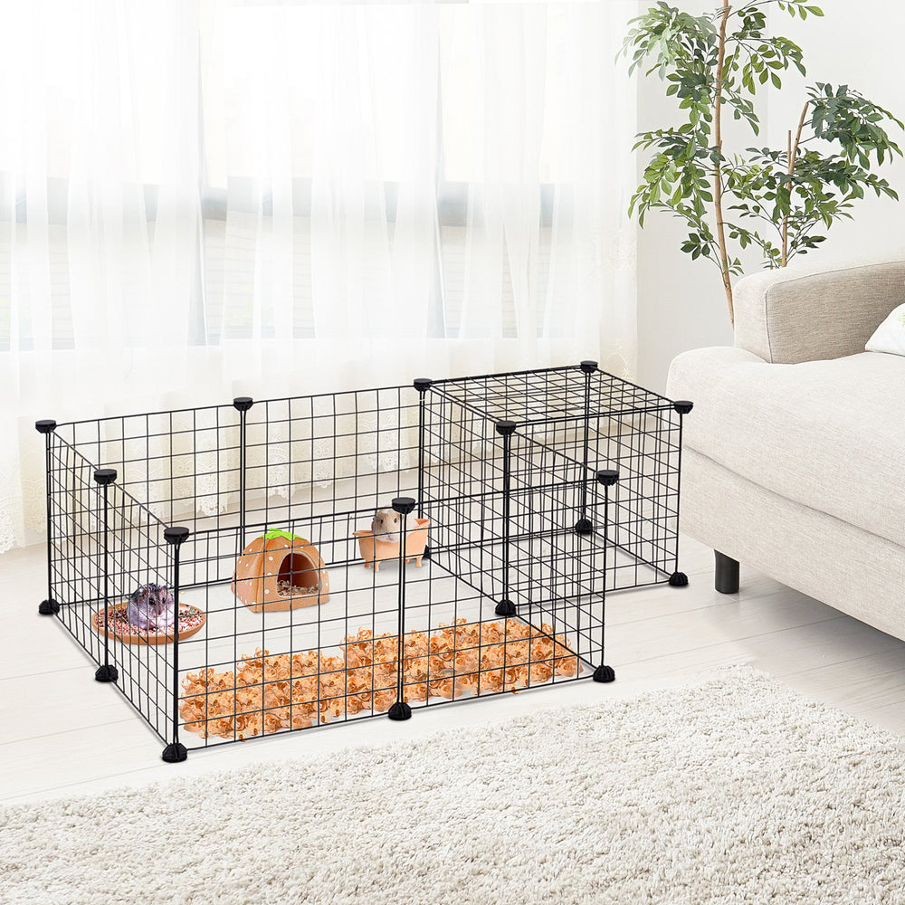 Modular Pet Playpen Metal Wire, 106Lx73Wx36Hcm-Black