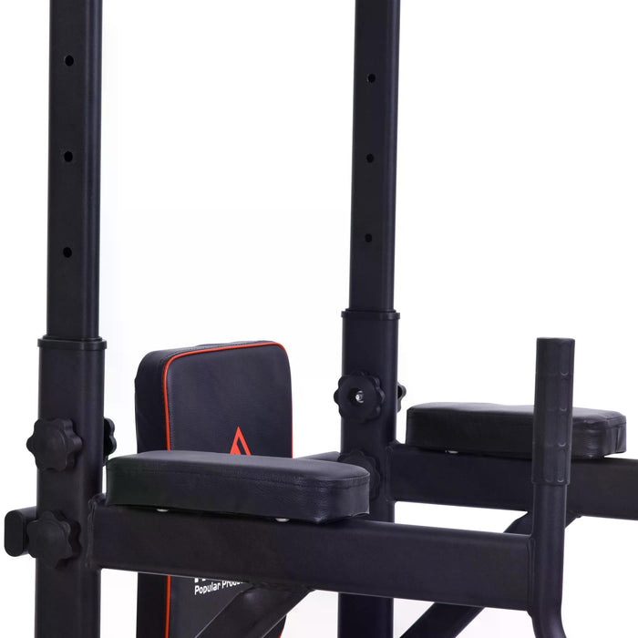 Multifunction Power Tower Home Workout Dip Station w/ Sit-up Bench Push-up Bars and Tension Ropes Fitness Equipment Office Gym Training