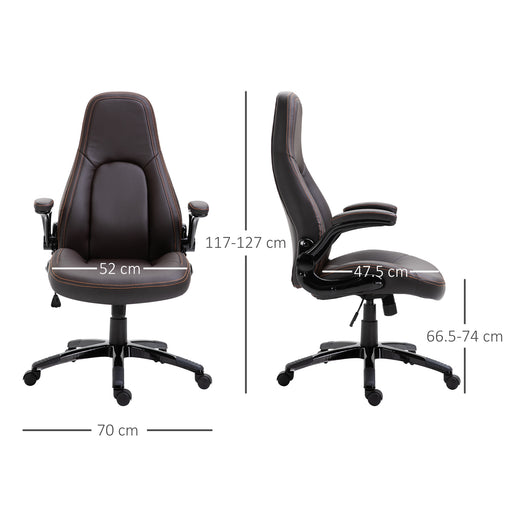 PU Leather Office Chair, Swivel Computer Desk Chair with Adjustable Height, Flip Up Armrests and Tilt Function, Dark Brown