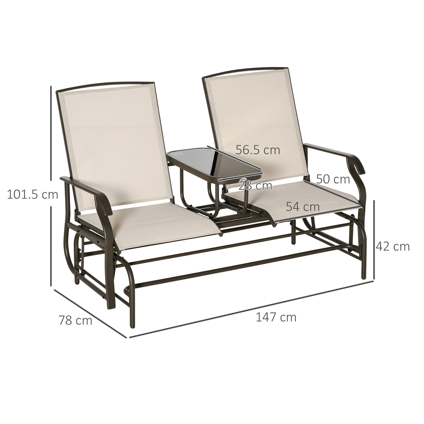 Glider Rocking Chair & Table Set 2 Single Seaters Rocker Garden Swing Chair Patio Furniture Bistro Set Brown