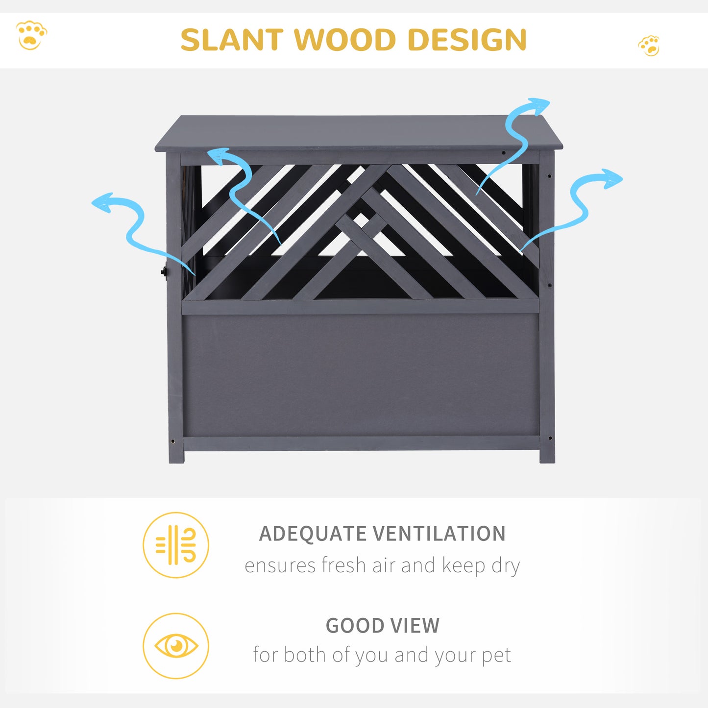 Wood Dog Crate Dog Cage Table Kennel Night Stand with Lockable Door for Small Medium Pets Grey 60 x 91 x 74 cm