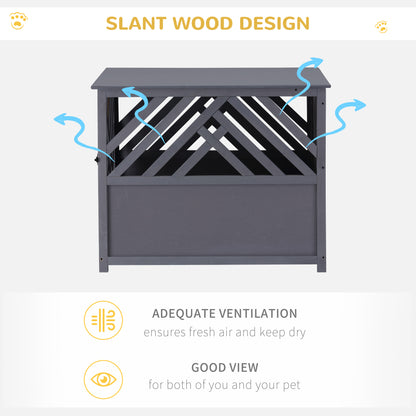 Wood Dog Crate Dog Cage Table Kennel Night Stand with Lockable Door for Small Medium Pets Grey 60 x 91 x 74 cm