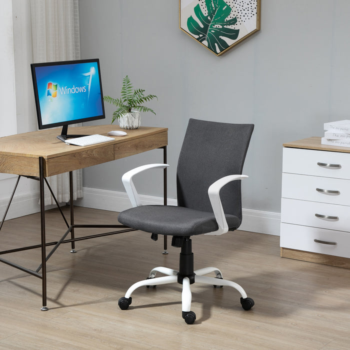 Swivel Chair Linen Computer Desk Chair Home Study Task Chair with Wheels, Arm, Adjustable Height, Dark Grey