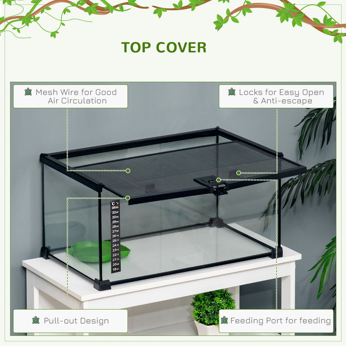 Glass Reptile Terrarium Insect Breeding Tank Vivarium Habitats with Thermometer for Lizards, Horned Frogs, Snakes, Spiders - Medium 50 x 30 x 25cm