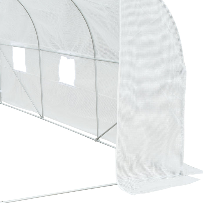 3.5 x 3 x 2m Walk-In Greenhouse Polytunnel Greenhouse Garden Hot House with Steel Frame, Roll Up Door and Windows, White