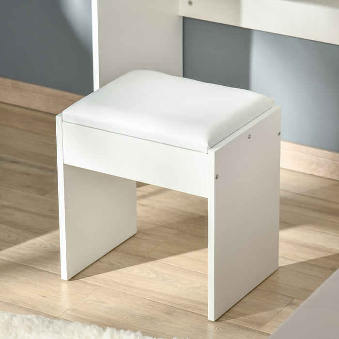 Makeup Desk with Drawer, Vanity Table Set with Flip-up Mirror and Cushioned Stool, White