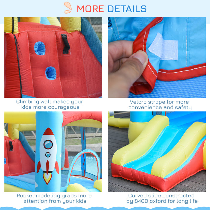 Kids Bounce Castle House Inflatable Trampoline Slide Water Pool 3 in 1 with Blower for Kids Age 3-10 Rocket Design 3.3 x 2.65 x 1.85m