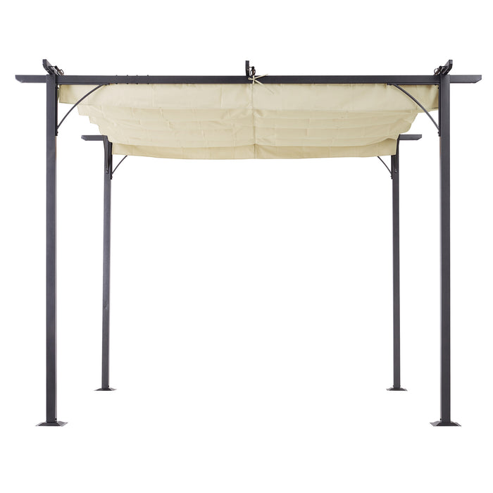 3 x 3(m) Metal Pergola with Retractable Roof, Garden Gazebo Metal Pergola Canopy. Outdoor Sun Shade Shelter for Party BBQ, Beige