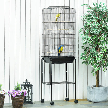 Bird Cage Budgie Cages for Finch Canary Parakeet with Stand Wheels Slide-out Tray Accessories Storage Shelf, Black 46.5 x 36 x 157 cm