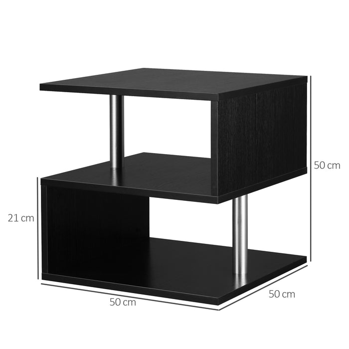 Coffee End Table S shape 2 Tier Storage Shelves Organizer Versatile Home office furniture (Black)