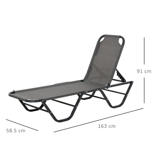 Sun Lounger Relaxer Recliner with 5-Position Adjustable Backrest Lightweight Frame for Pool or Sun Bathing Grey