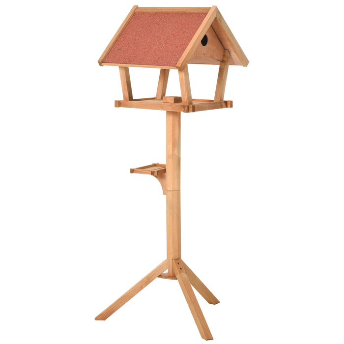 Wooden Bird Feeder Table Freestanding for Garden Backyard Outside Decorative Pre-cut Weather Resistant Roof 49 x 45 x 139 cm Natural