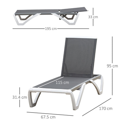Portable Outdoor Chaise Lounge, with Adjustable Back, Breathable Texteline, Light Grey